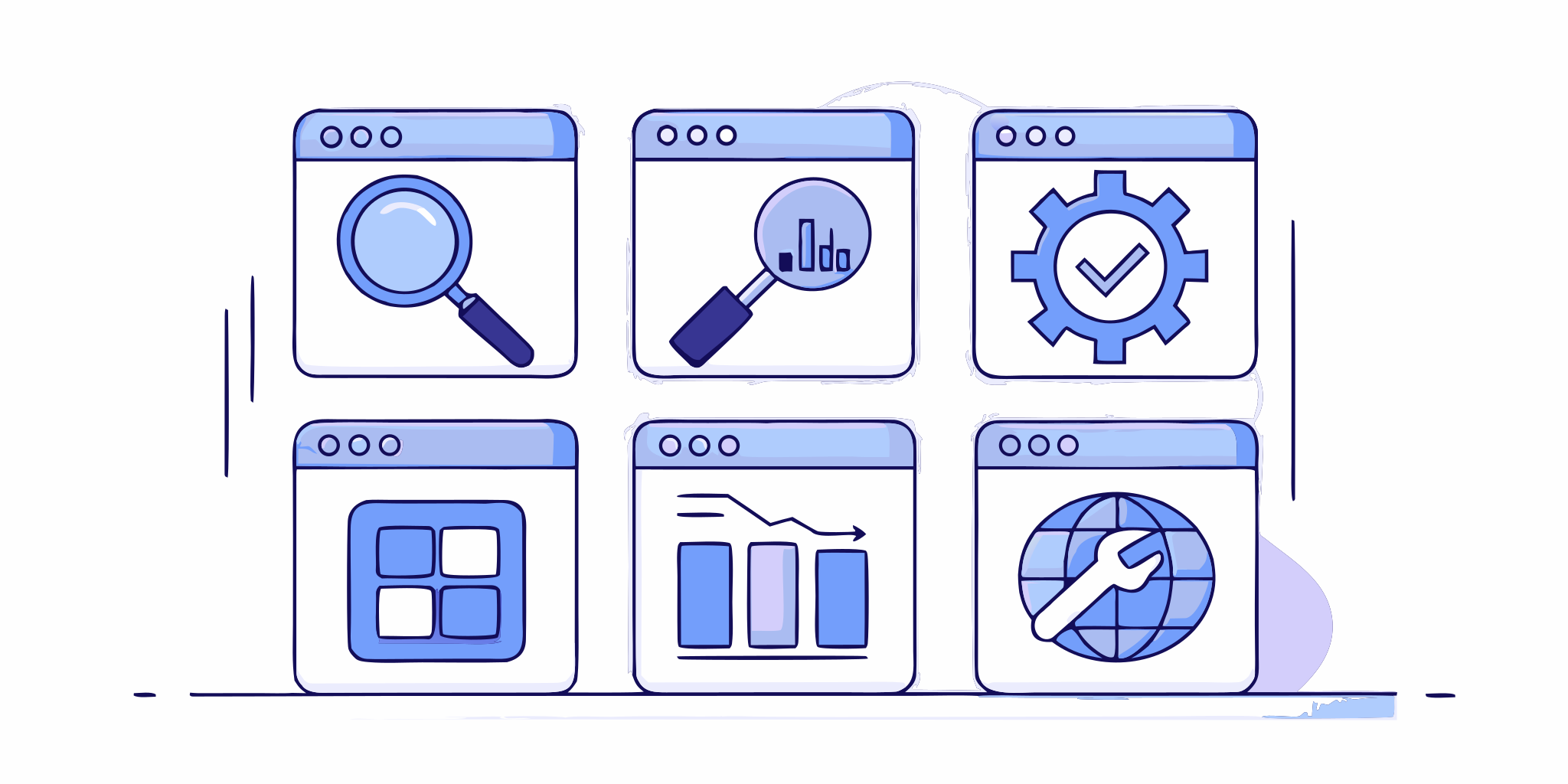 Icons for the 12 best SEO tools for small businesses on a budget.