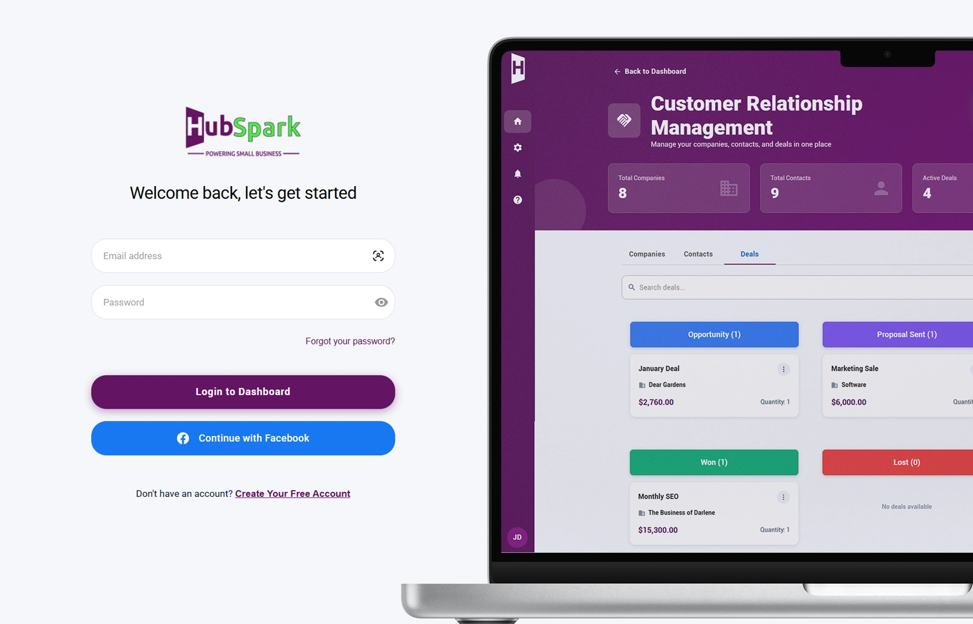 HubSpark App - Login page