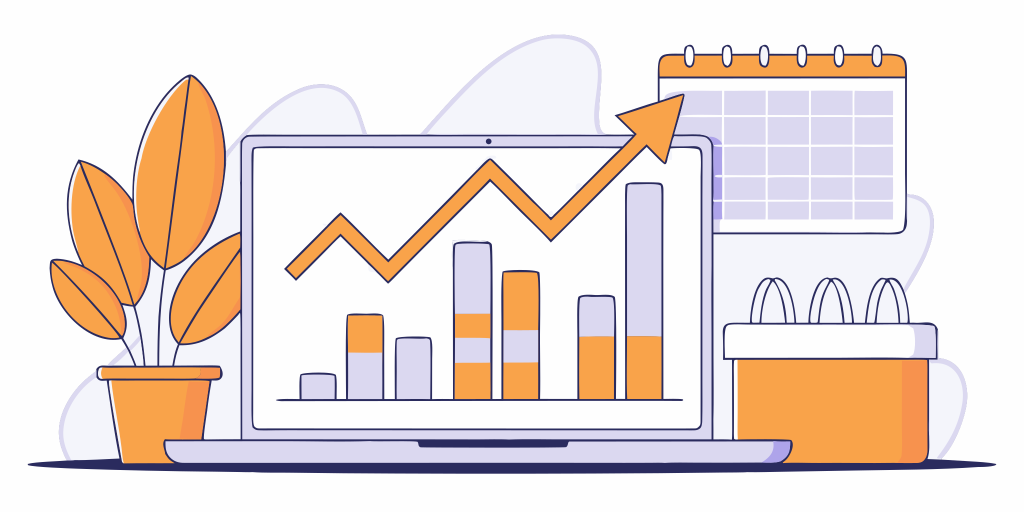 Laptop with charts and icons showing small business growth from local SEO services.