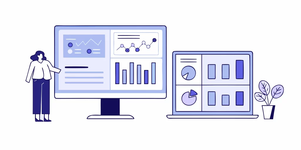 A service pro comparing top small business CRM solutions on a computer screen.