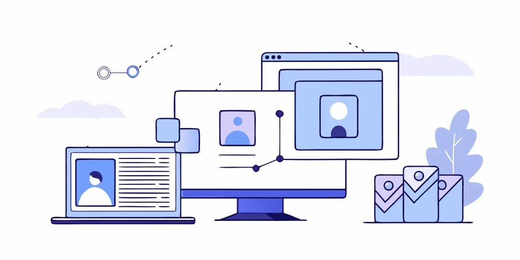 A Google Business Profile optimization service showing analytics, location icons, and profile data on screens.