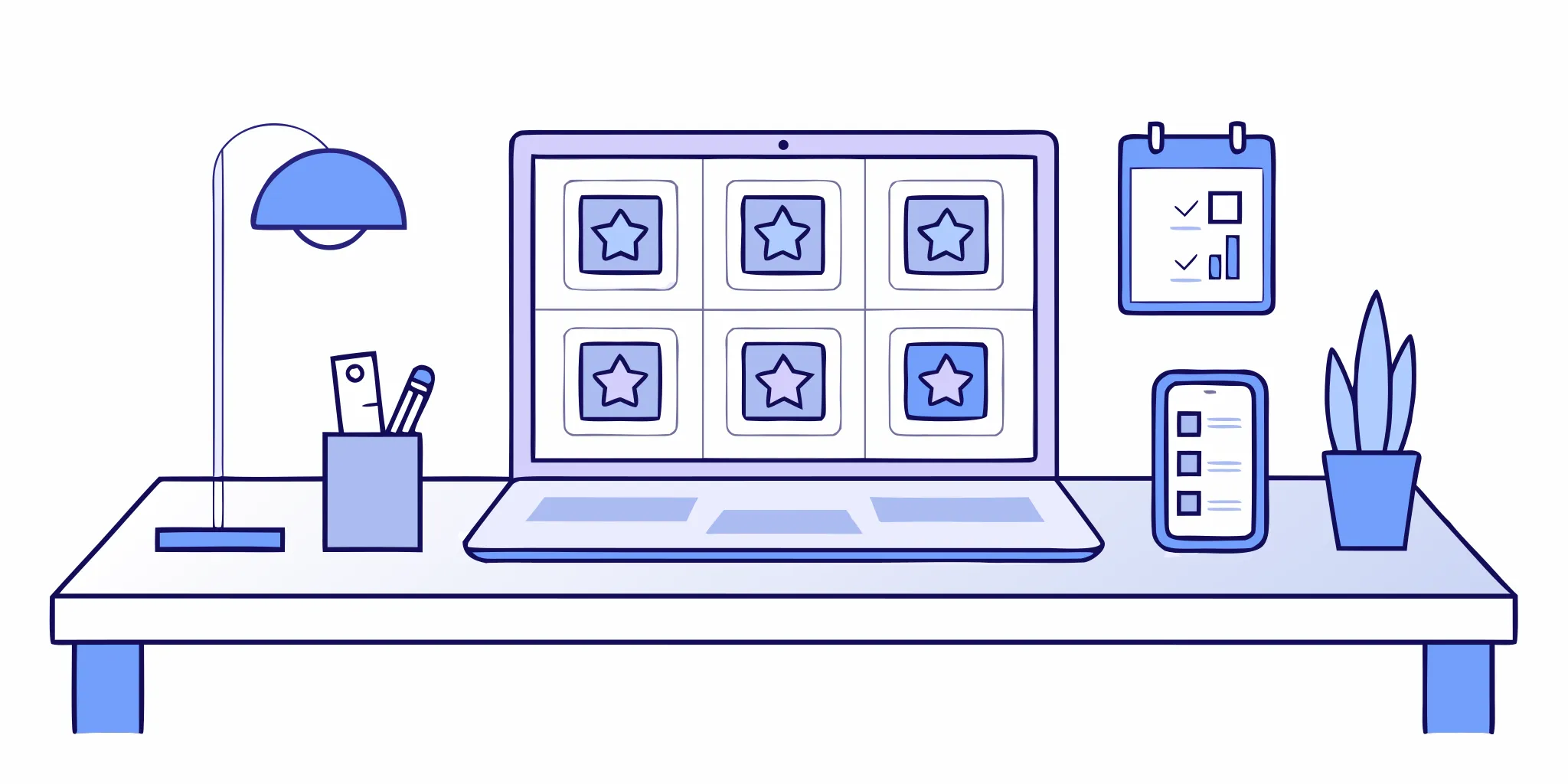 Laptop, phone, and checklist on a desk for comparing the best invoicing software for construction.