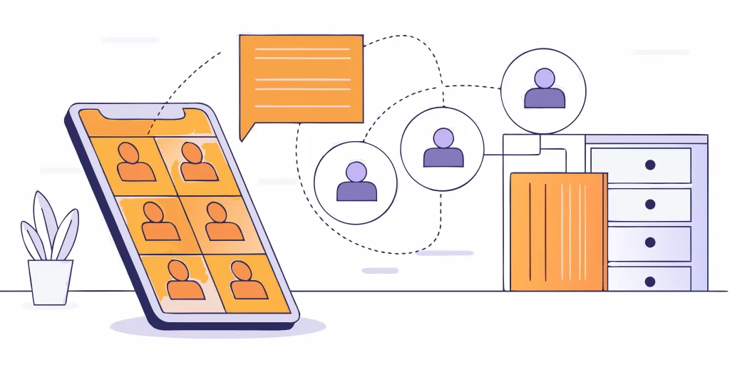 A smartphone sending a bulk SMS campaign to a list of customer contacts.